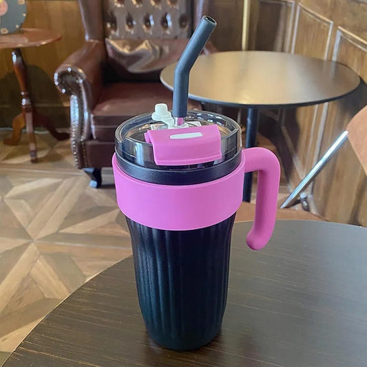 Thermos Travel Mug with Handle – Leakproof Insulated Tumbler with Stainless Steel Straw