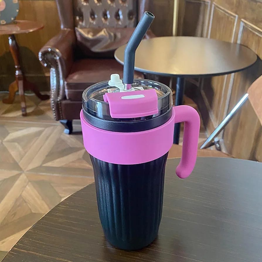 Thermos Travel Mug with Handle – Leakproof Insulated Tumbler with Stainless Steel Straw